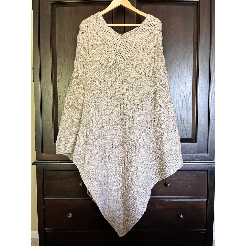 Kilronan Merino Wool Cable Knit Poncho Sweater XL XXL Old Money Quiet Luxury